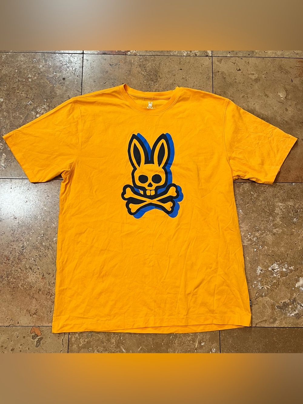 Psycho Bunny Men’s Radiant Yellow Skull And Bones Graphic T Shirt Size 9 3XL